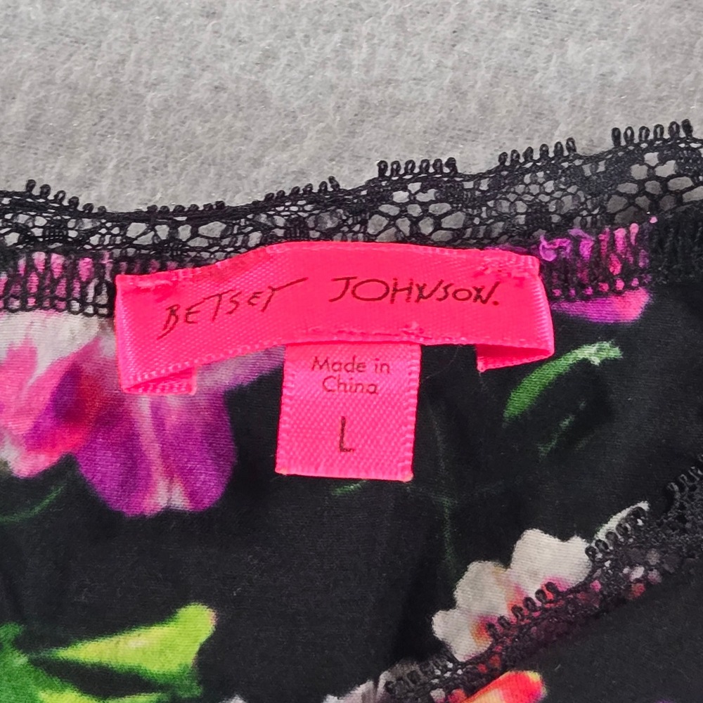 Betsey Johnson Floral Babydoll Dress Womens L Black Pink Lace Trim Open Back - Picture 4 of 7